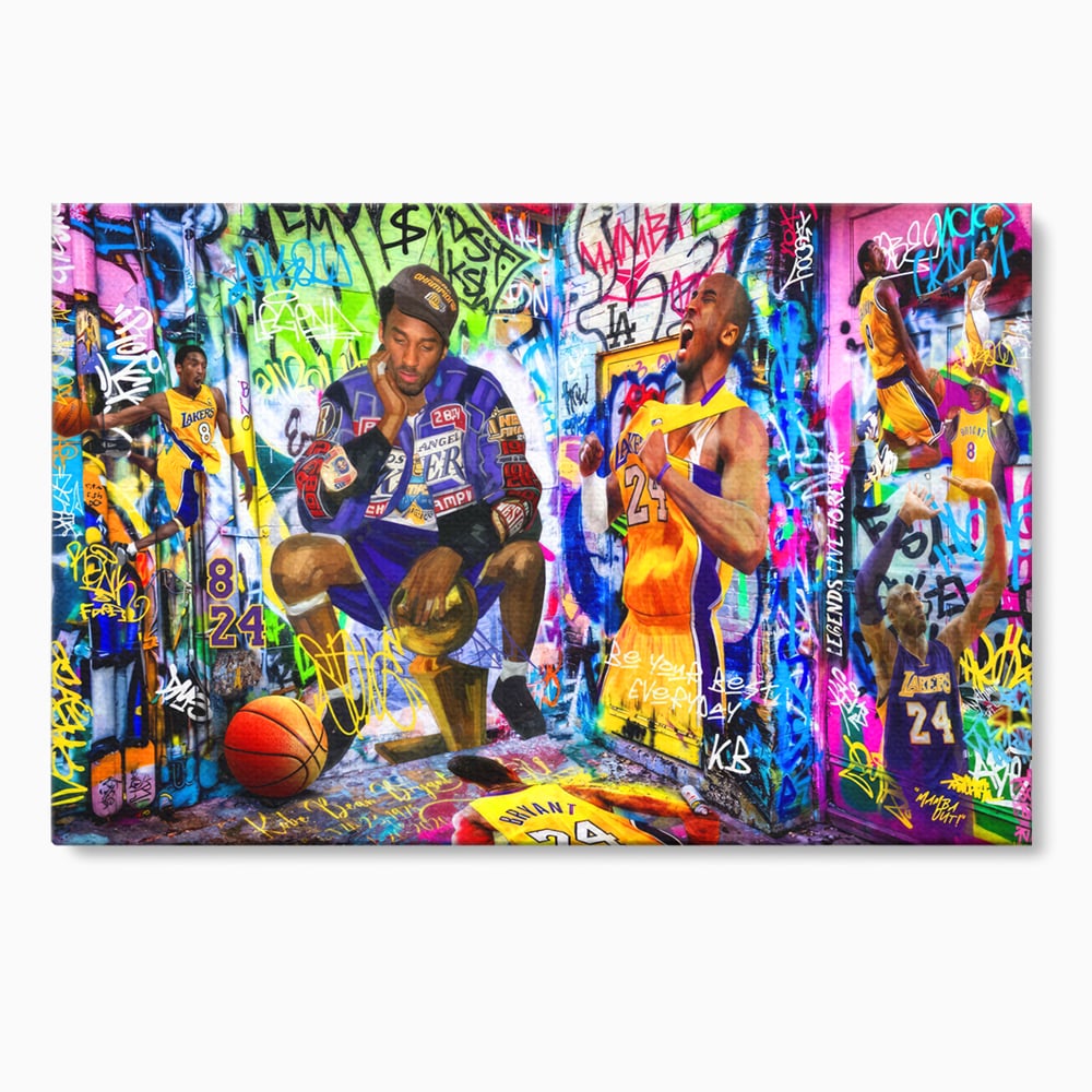 Tablou canvas cu tablou canvas cu kobe bryant si graffiti, fara rama, pe sasiu de lemn